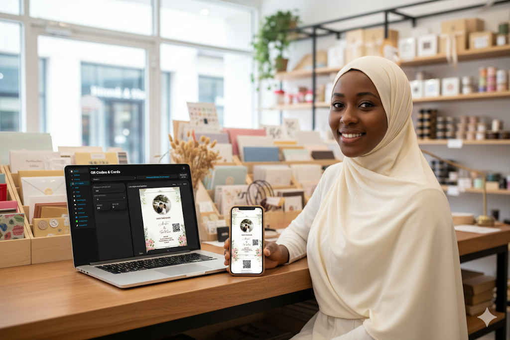 Vendor in a Tanzanian workspace reviewing the Haflah Pro dashboard on a laptop